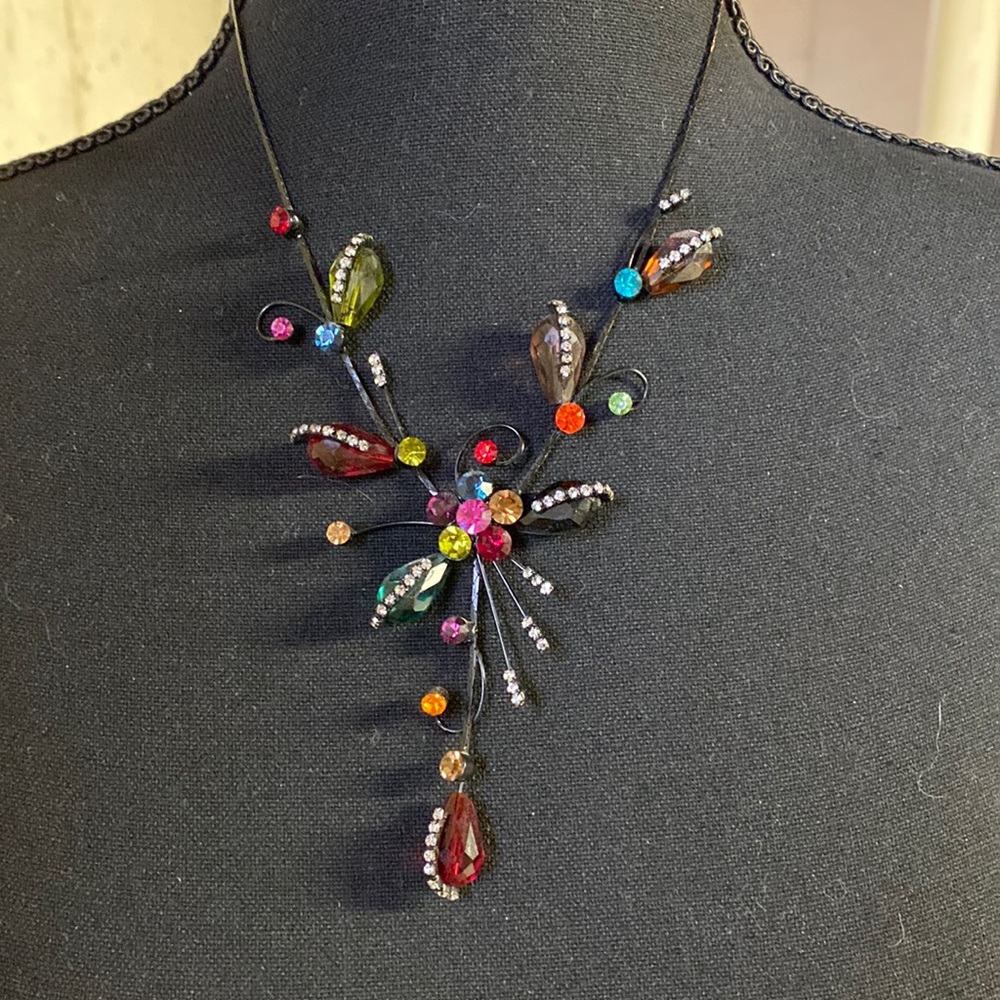 Statement Necklace of multi colored crystal and rhinestones.